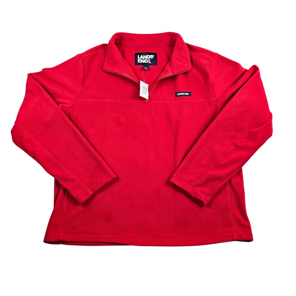 Lands End 1/4 Zip Fleece Jacket Mens Large Red‎ Antistatic Pullover Sweater Soft